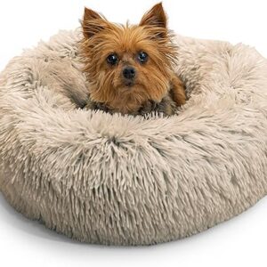 Best Friends by Sheri The Original Calming Donut Cat and Dog Bed in Shag Fur Taupe, Extra Small 18"