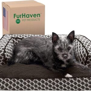 Furhaven Memory Foam Dog Bed for Small Dogs w/ Removable Bolsters & Washable Cover, For Dogs Up to 20 lbs - Plush & Woven Decor Comfy Couch Sofa - Diamond Brown, Small