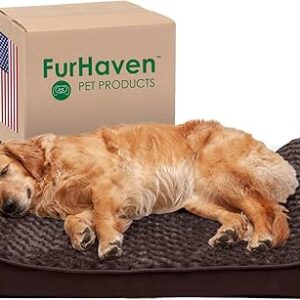 Furhaven Orthopedic Dog Bed for Large Dogs w/ Removable Washable Cover, For Dogs Up to 75 lbs - Ultra Plush Faux Fur & Suede Luxe Lounger Contour Mattress - Chocolate, Jumbo/XL