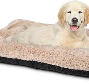 JOEJOY Dog Bed Crate Pad, Ultra Soft Calming Dog Crate Bed Washable Anti-Slip Kennel Crate Mat for Medium Small Dogs, Dog Mats for Sleeping and Anti Anxiety，23" x 18", Beige