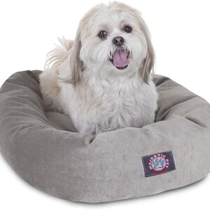 Majestic Pet 24 Inch Micro Velvet Calming Dog Bed Washable – Cozy Soft Round Dog Bed with Spine for Head Support - Fluffy Donut Dog Bed 24x19x7 (inch) – Round Pet Bed Small -...